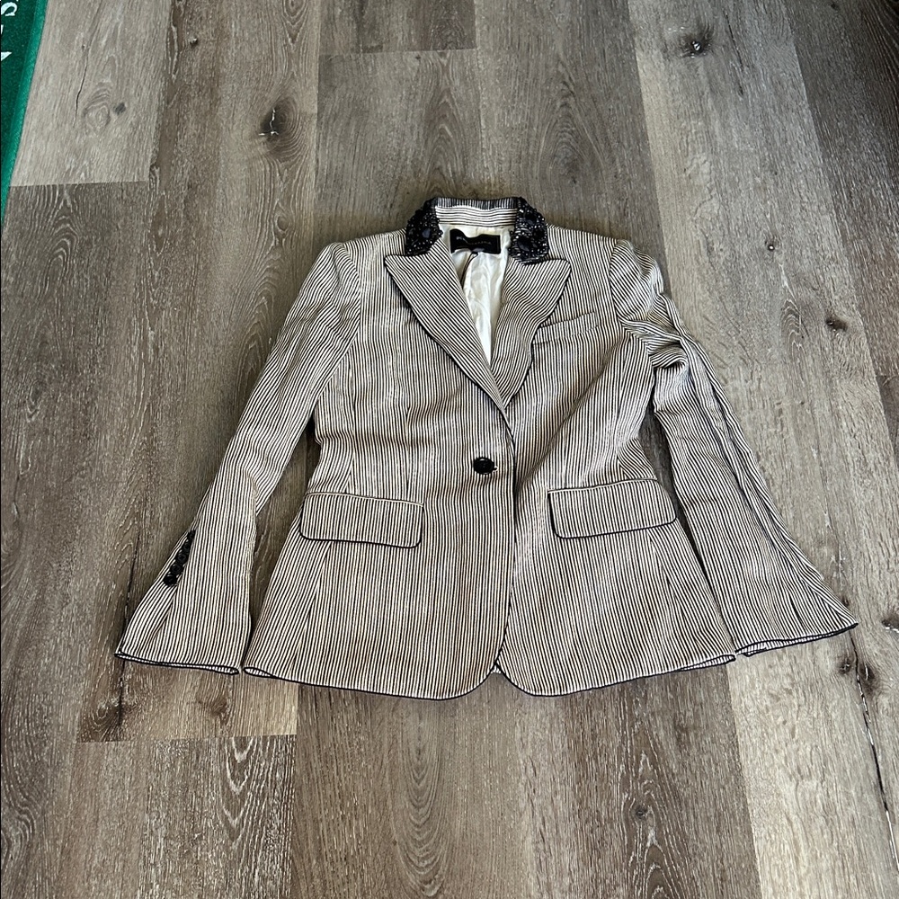 BCBGMaxAzria Black and White Striped Blazer